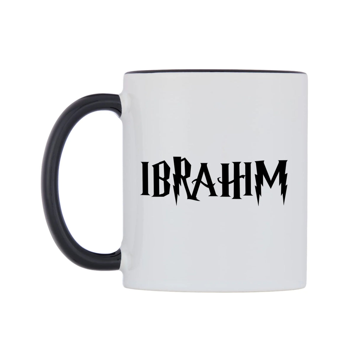 Ibrahim - Wizard Themed Mug — white 11oz gloss mug with a black inside and handle, right side, on a white background
