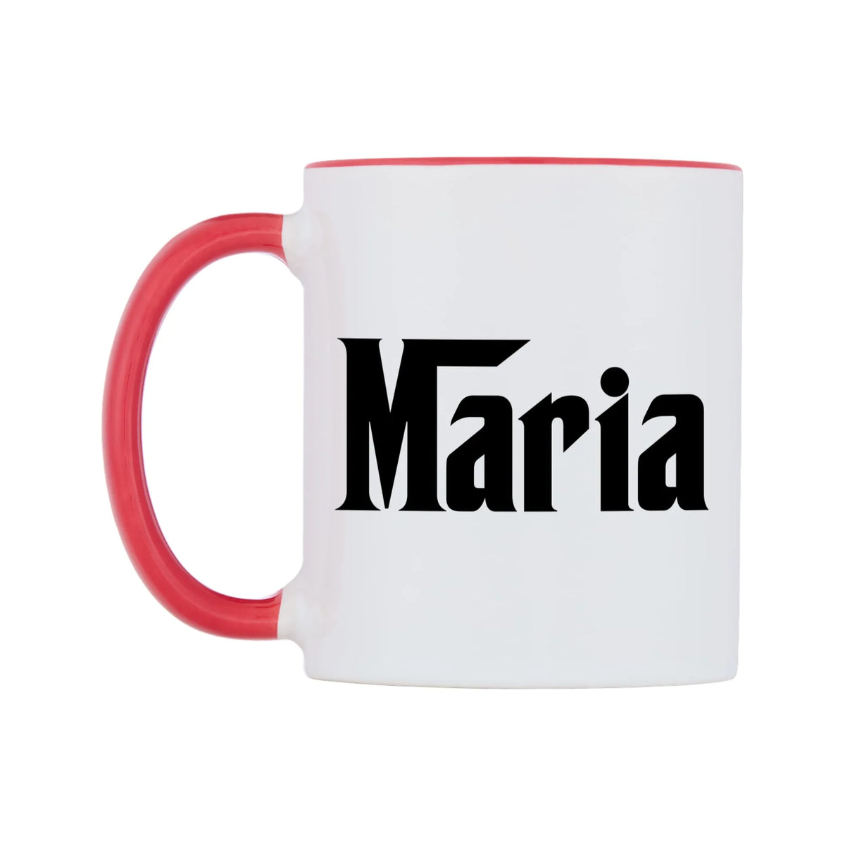 Maria - Godfather Themed Mug — white 11oz gloss mug with a red inside and handle, right side, on a white background