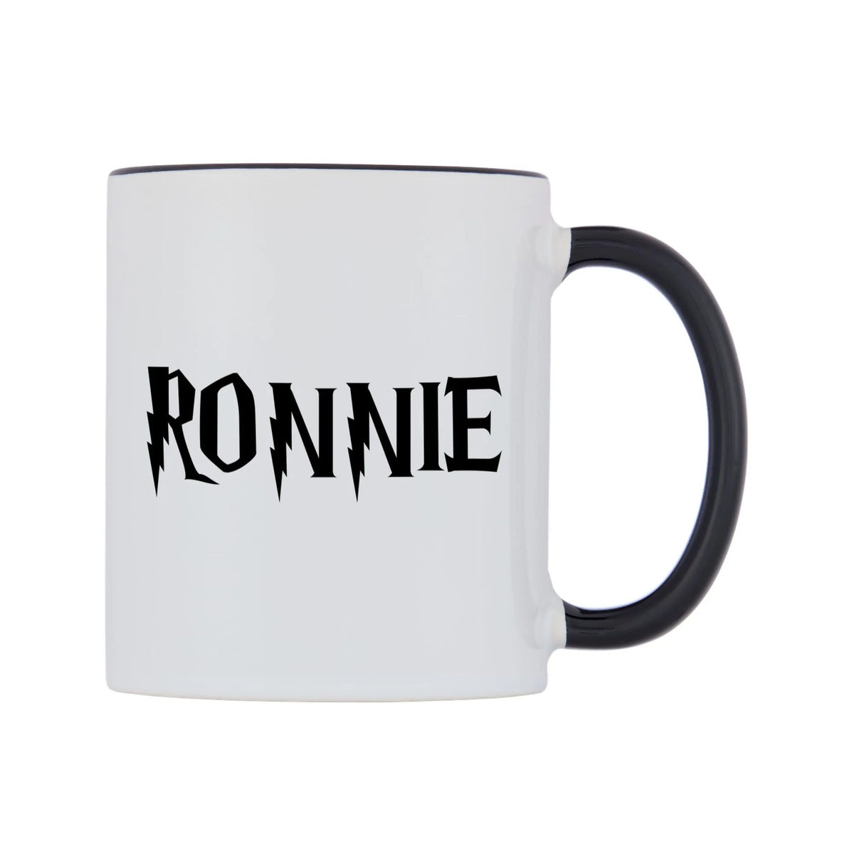 Ronnie - Wizard Themed Mug — white 11oz gloss mug with a black inside and handle, left side, on a white background