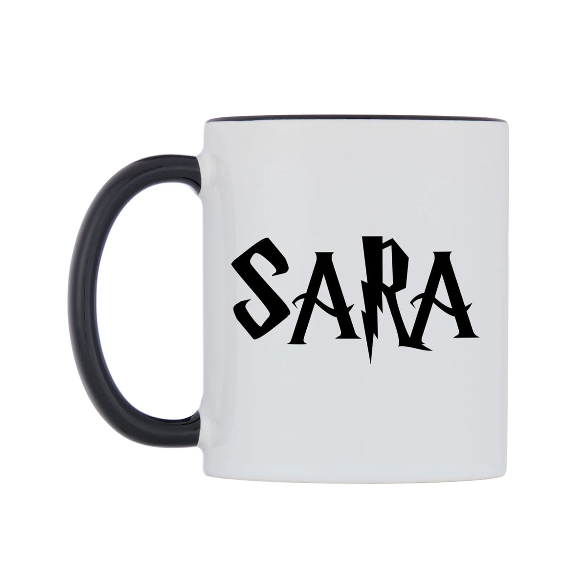 Sara - Wizard Themed Mug — white 11oz gloss mug with a black inside and handle, right side, on a white background