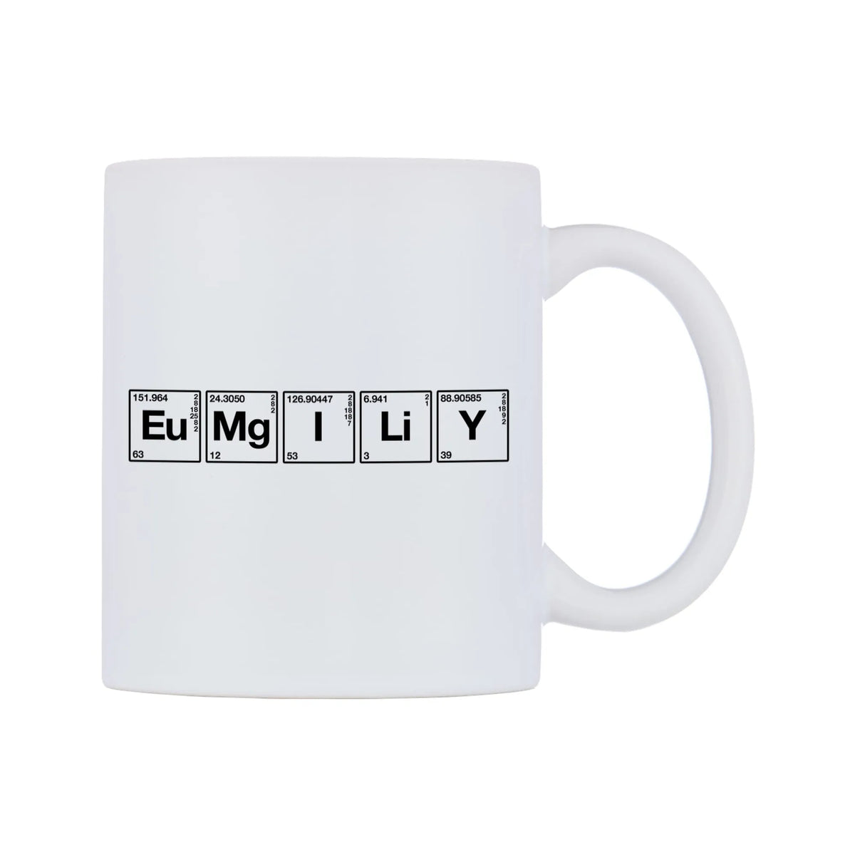 Emily - Chemistry Themed Mug — mug, left side, on a white background