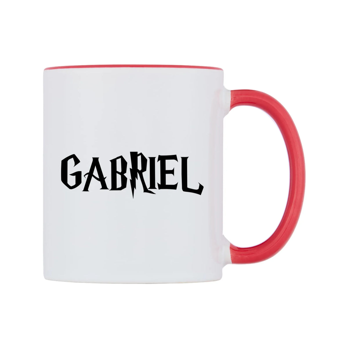 Gabriel - Wizard Themed Mug — white 11oz gloss mug with a red inside and handle, left side, on a white background