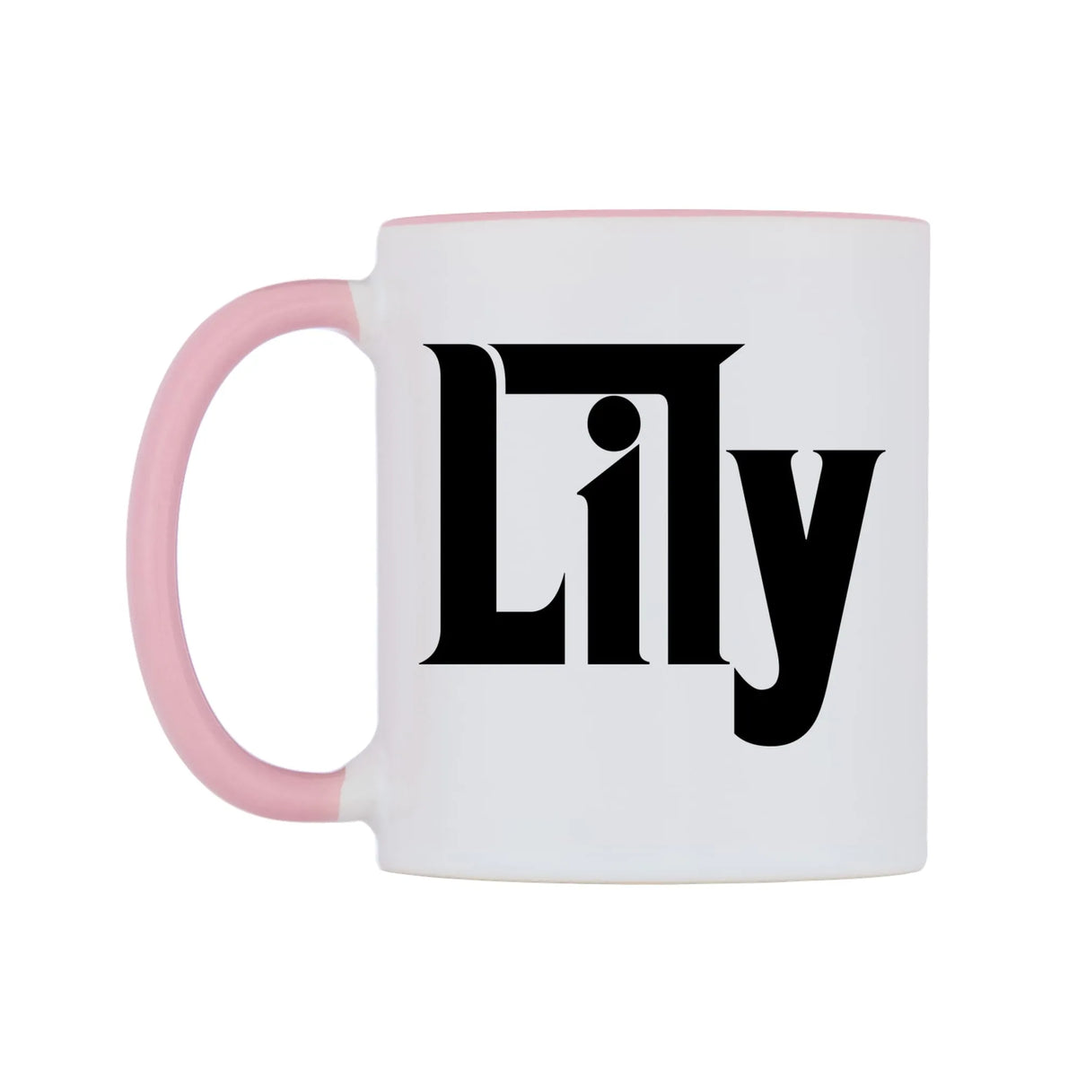 Lily - Godfather Themed Mug — white 11oz gloss mug with a pink inside and handle, right side, on a white background