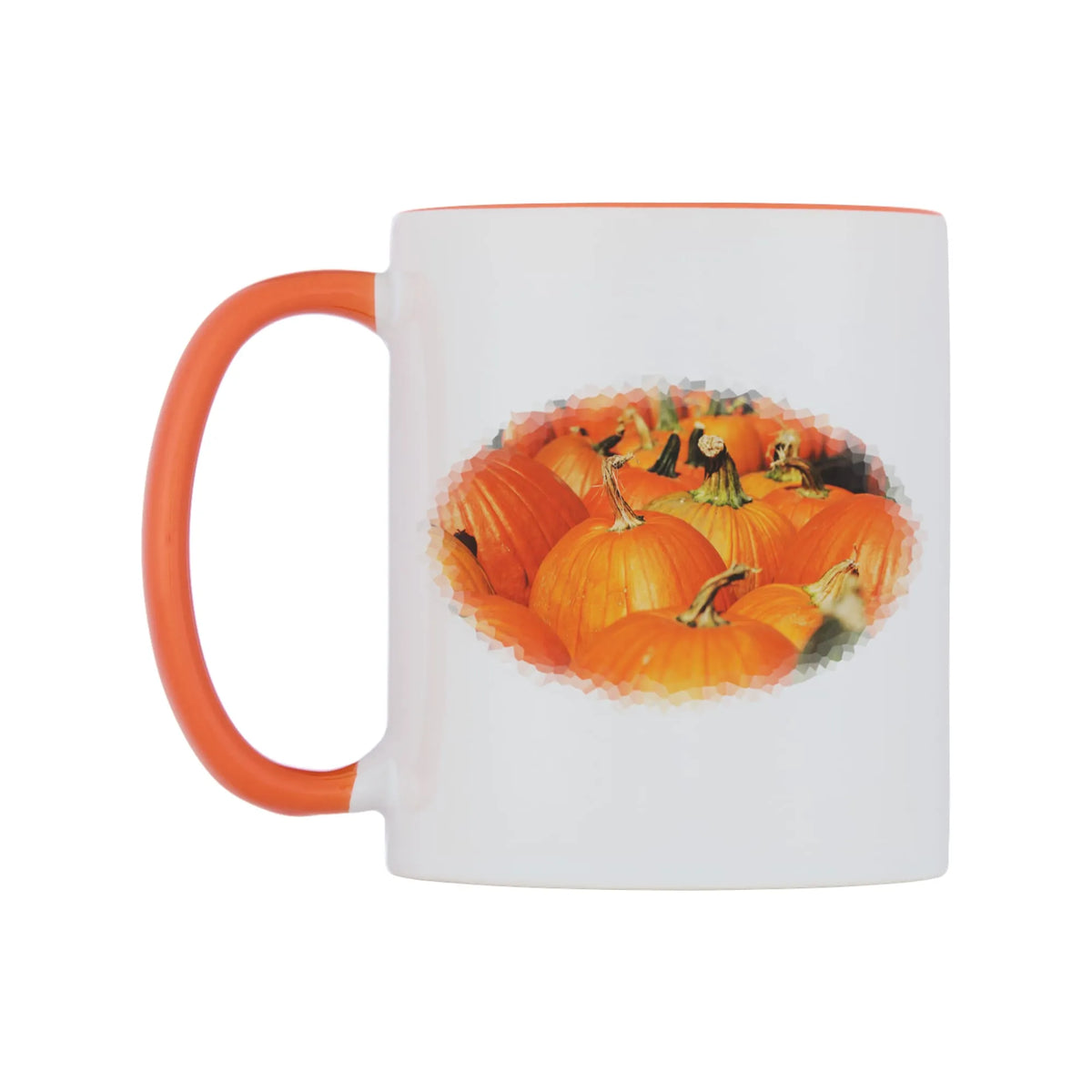 Pumpkins Field Mug — white 11oz gloss mug with a orange inside and handle, right side, on a white background
