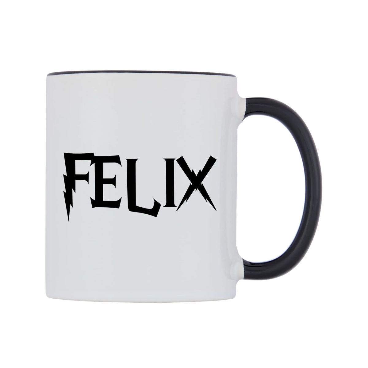 Felix - Wizard Themed Mug — white 11oz gloss mug with a black inside and handle, left side, on a white background