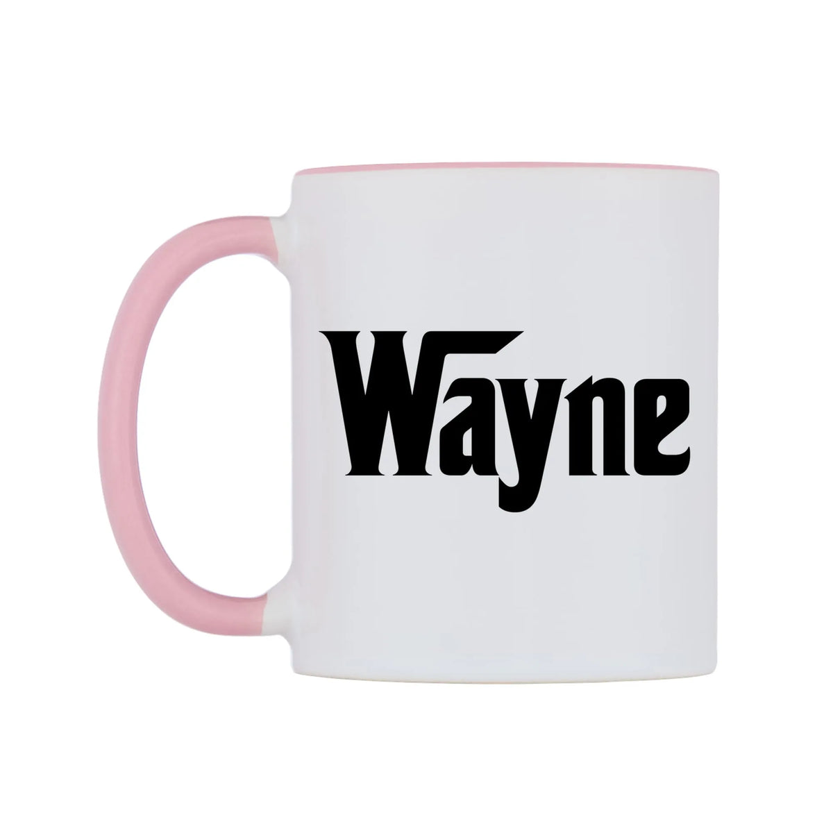 Wayne - Godfather Themed Mug — white 11oz gloss mug with a pink inside and handle, right side, on a white background
