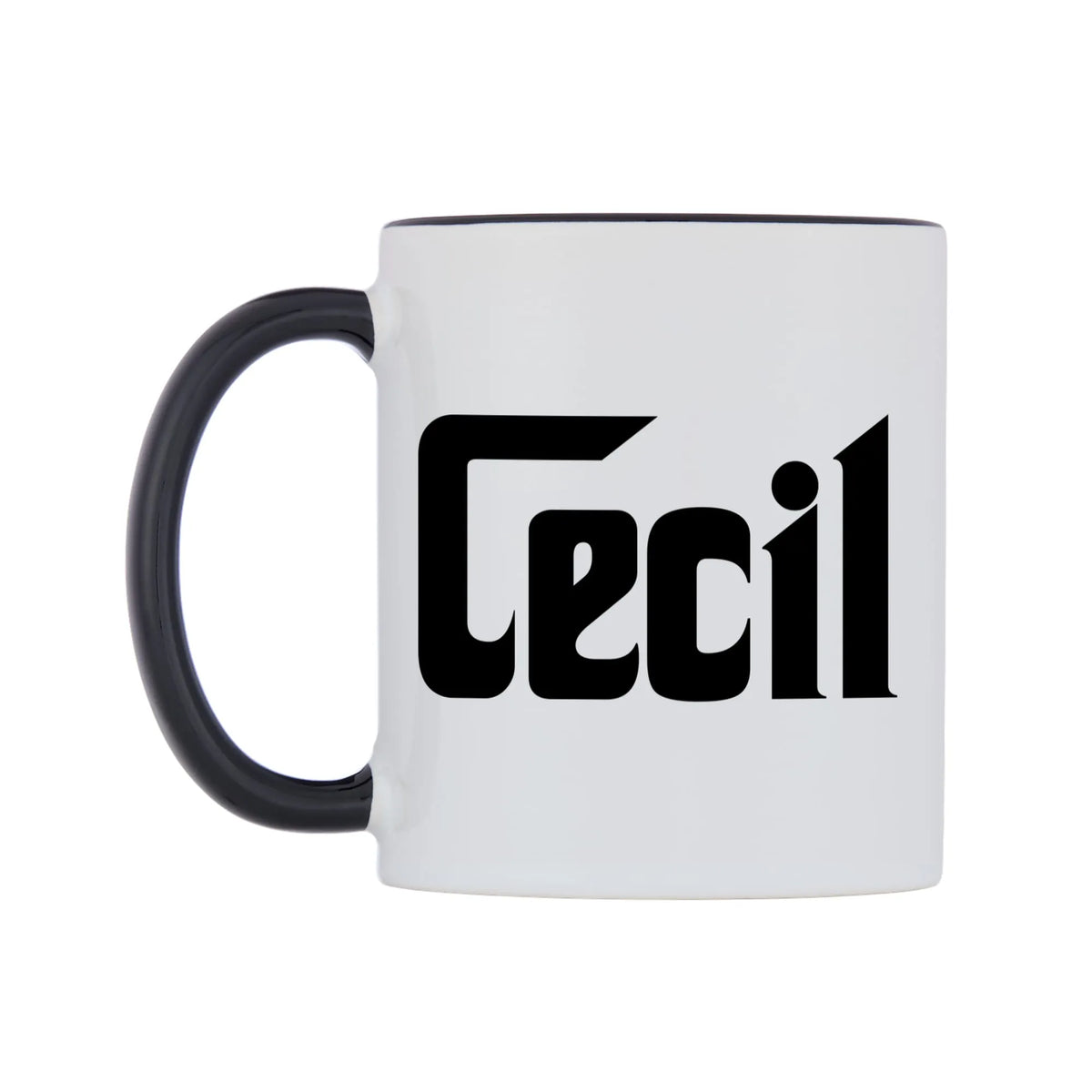 Cecil - Godfather Themed Mug — white 11oz gloss mug with a black inside and handle, right side, on a white background