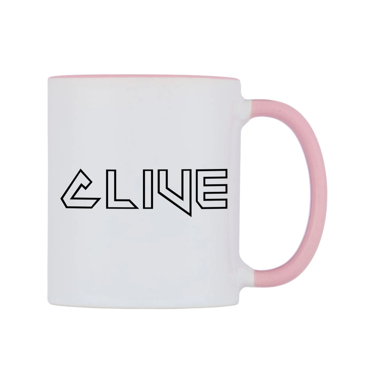Clive - Iron Maiden Themed Mug — white 11oz gloss mug with a pink inside and handle, left side, on a white background