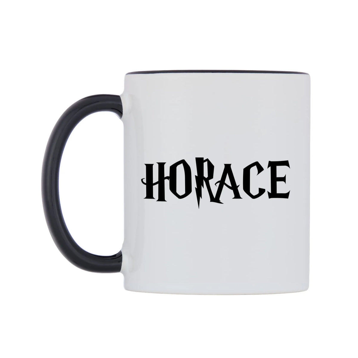 Horace - Wizard Themed Mug — white 11oz gloss mug with a black inside and handle, right side, on a white background