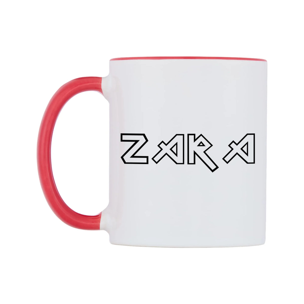 Zara - Iron Maiden Themed Mug — white 11oz gloss mug with a red inside and handle, right side, on a white background