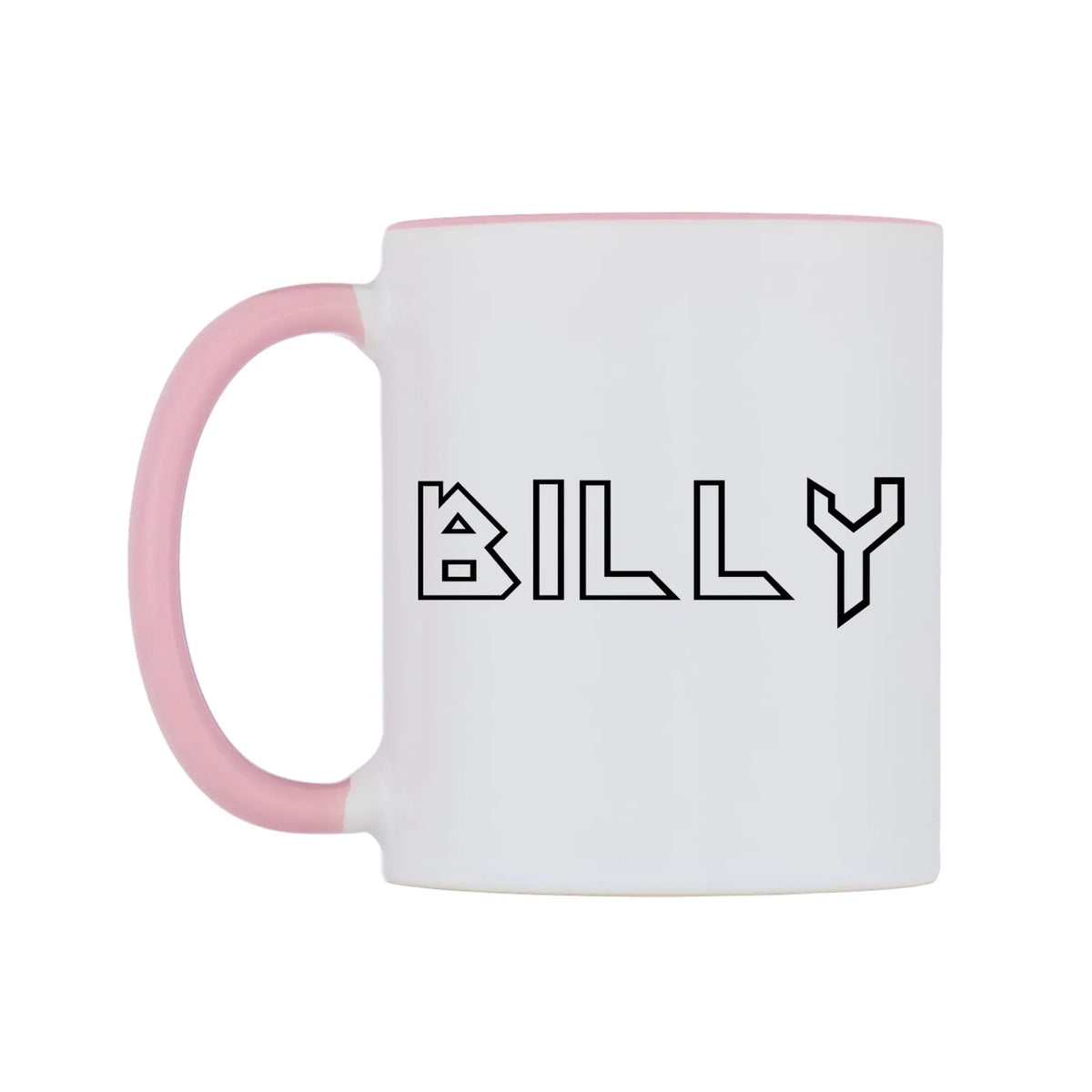 Billy - Iron Maiden Themed Mug — white 11oz gloss mug with a pink inside and handle, right side, on a white background