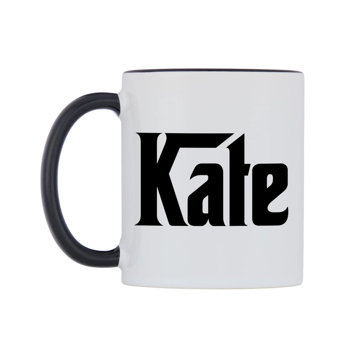 Kate - Godfather Themed Mug — white 11oz gloss mug with a black inside and handle, right side, on a white background