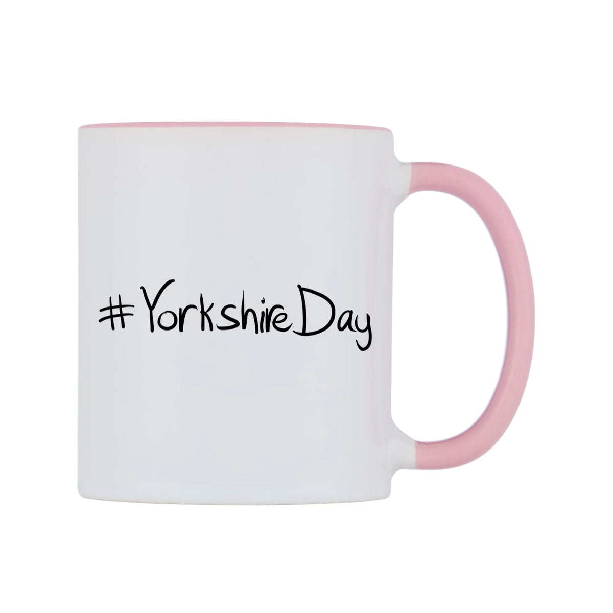 YorkshireDay Mug — white 11oz gloss mug with a pink inside and handle, left side, on a white background