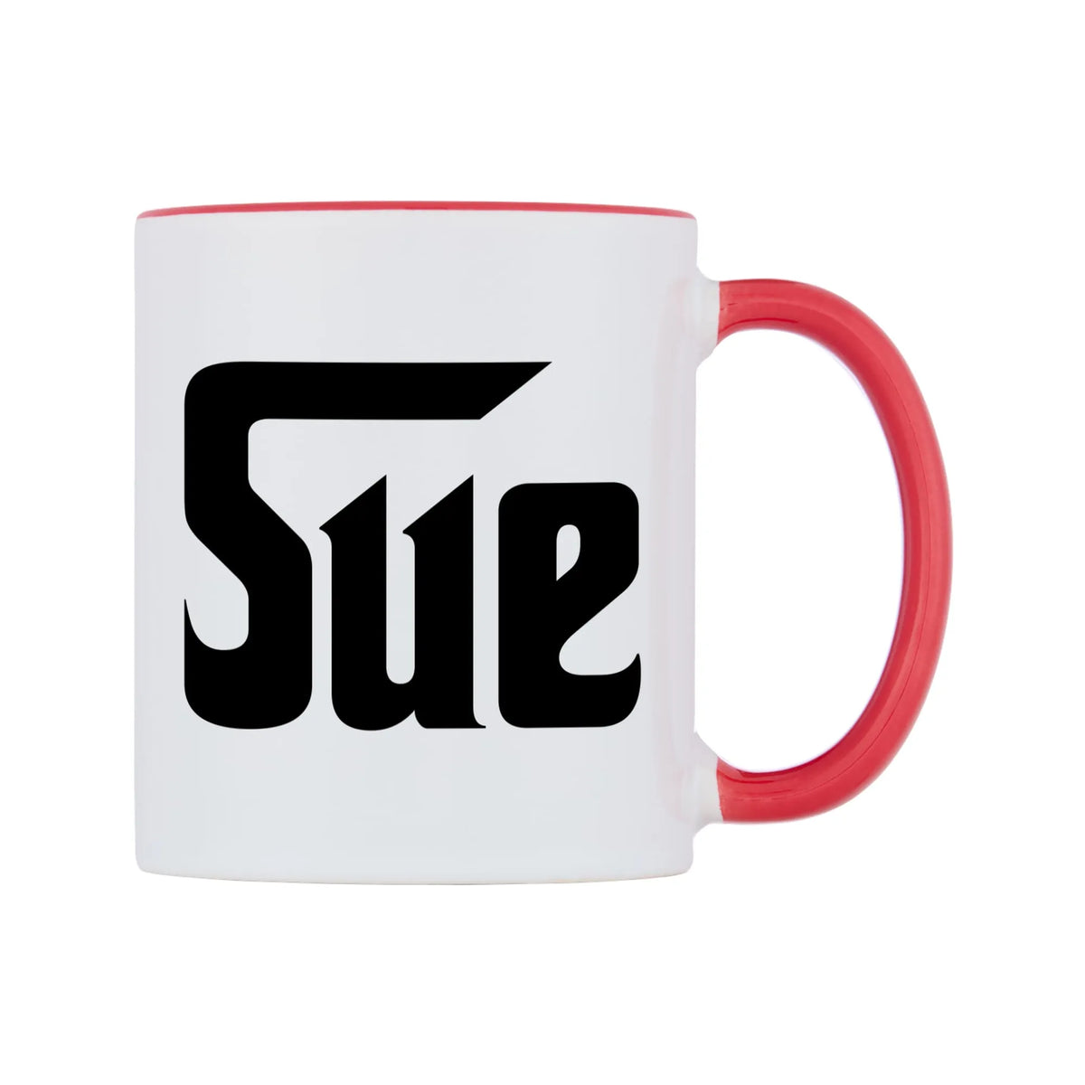 Sue - Godfather Themed Mug — white 11oz gloss mug with a red inside and handle, left side, on a white background