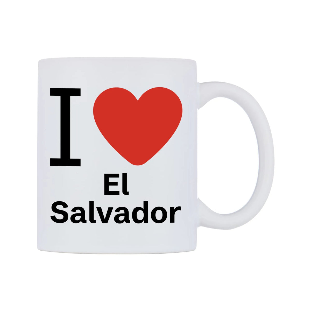 I Love El Salvador Mug — white 11oz gloss mug, left side, on a white background