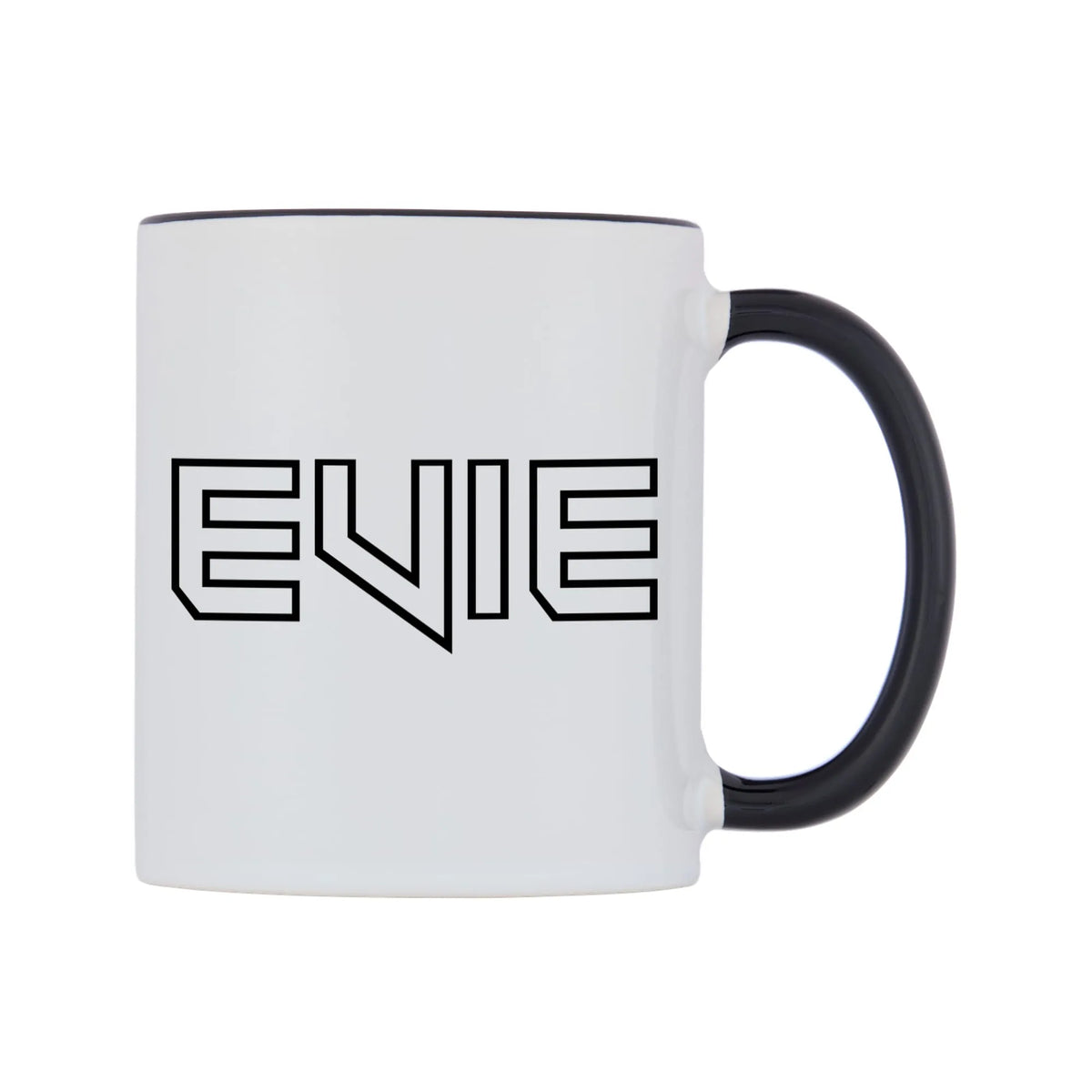 Evie - Iron Maiden Themed Mug — white 11oz gloss mug with a black inside and handle, left side, on a white background