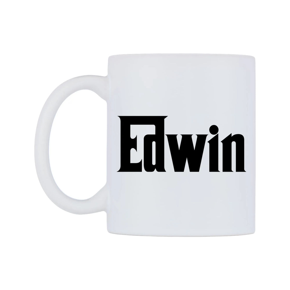 Edwin - Godfather Themed Mug — white 11oz gloss mug, right side, on a white background