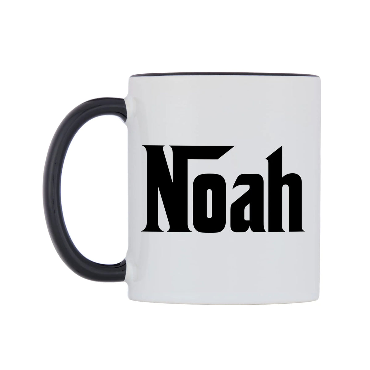 Noah - Godfather Themed Mug — white 11oz gloss mug with a black inside and handle, right side, on a white background