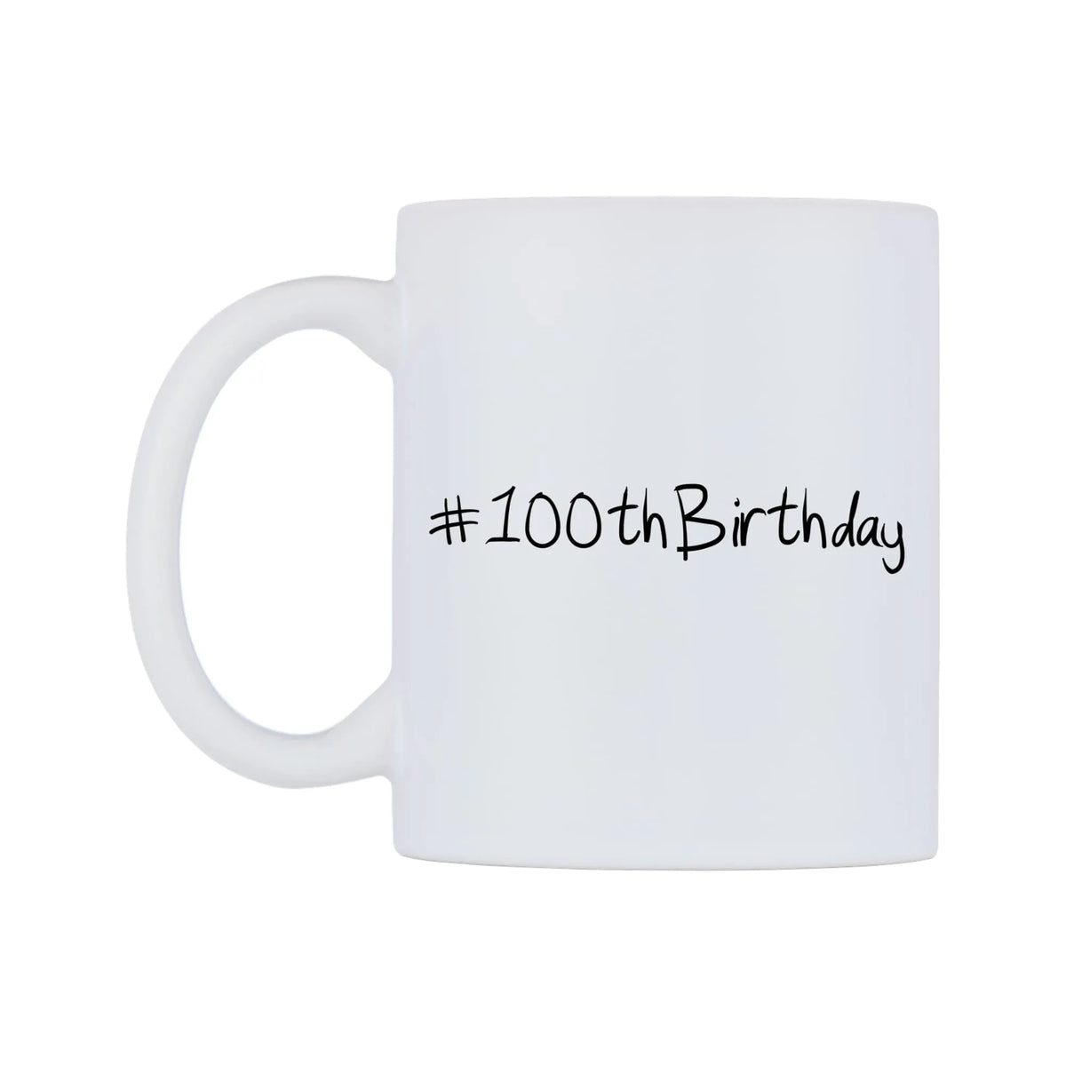 number 100thBirthday Mug — mug, right side, on a white background