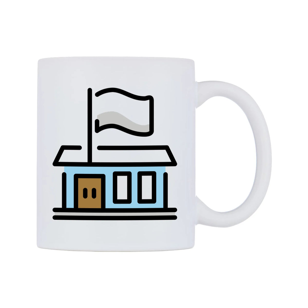 Flagged Building Emoji Mug — mug, left side, on a white background
