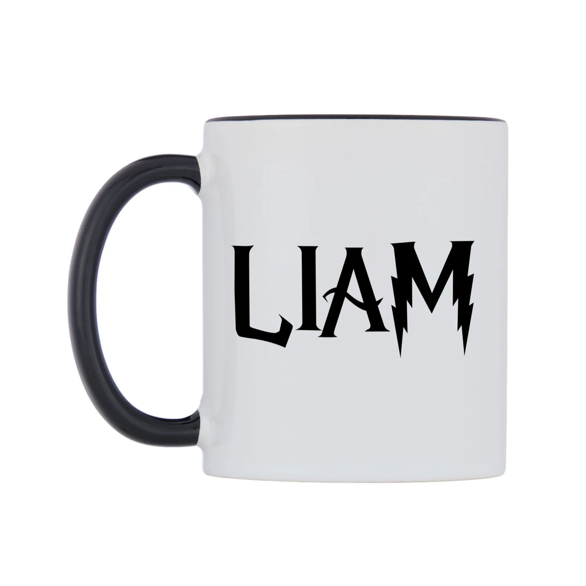 Liam - Wizard Themed Mug — white 11oz gloss mug with a black inside and handle, right side, on a white background