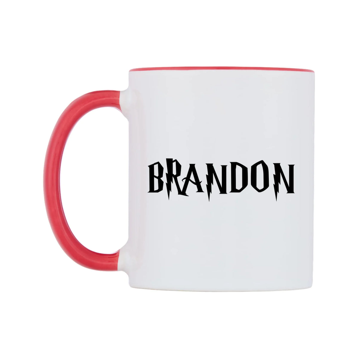 Brandon - Wizard Themed Mug — white 11oz gloss mug with a red inside and handle, right side, on a white background
