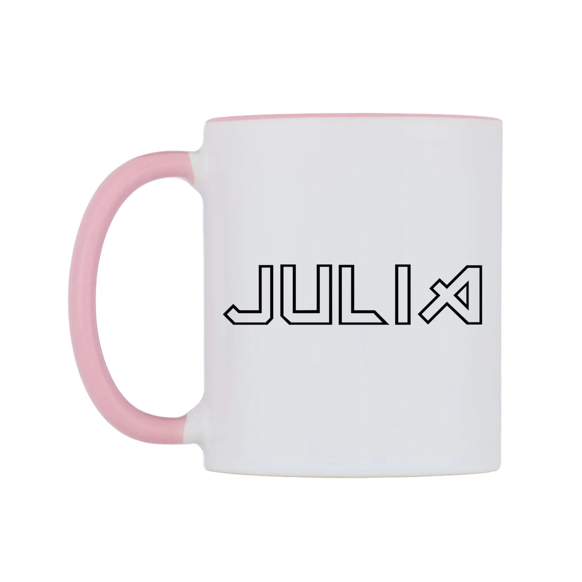 Julia - Iron Maiden Themed Mug — white 11oz gloss mug with a pink inside and handle, right side, on a white background