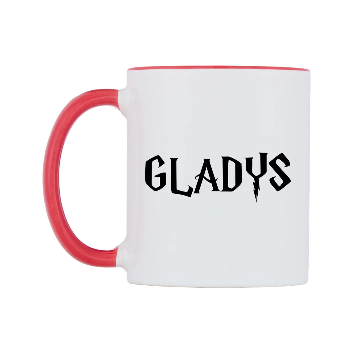 Gladys - Wizard Themed Mug — white 11oz gloss mug with a red inside and handle, right side, on a white background