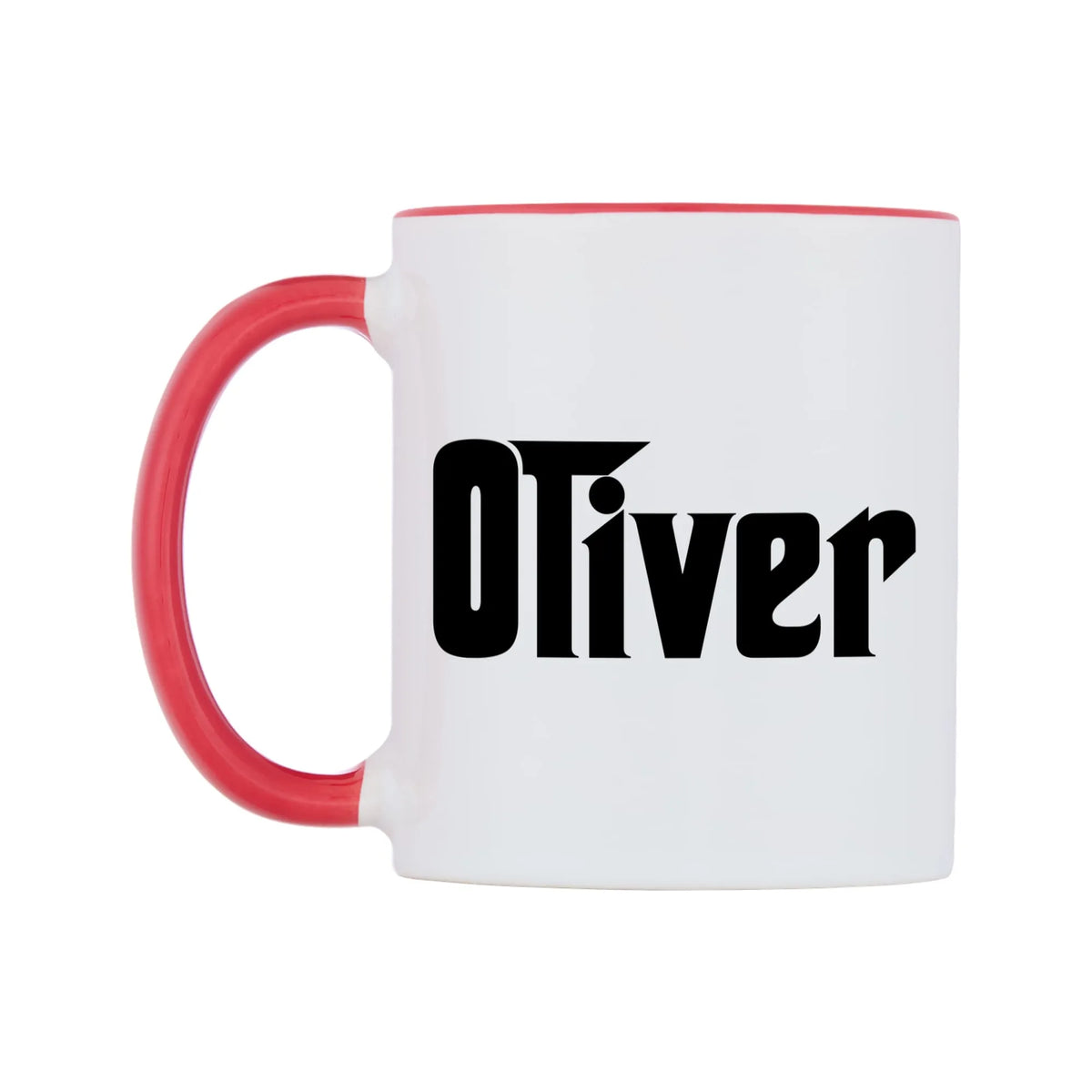 Oliver - Godfather Themed Mug — white 11oz gloss mug with a red inside and handle, right side, on a white background