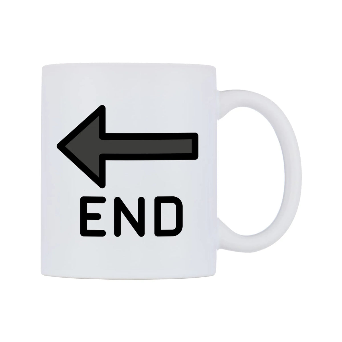 End Arrow Emoji Mug — mug, left side, on a white background