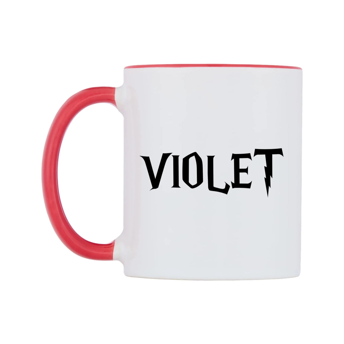 Violet - Wizard Themed Mug — white 11oz gloss mug with a red inside and handle, right side, on a white background