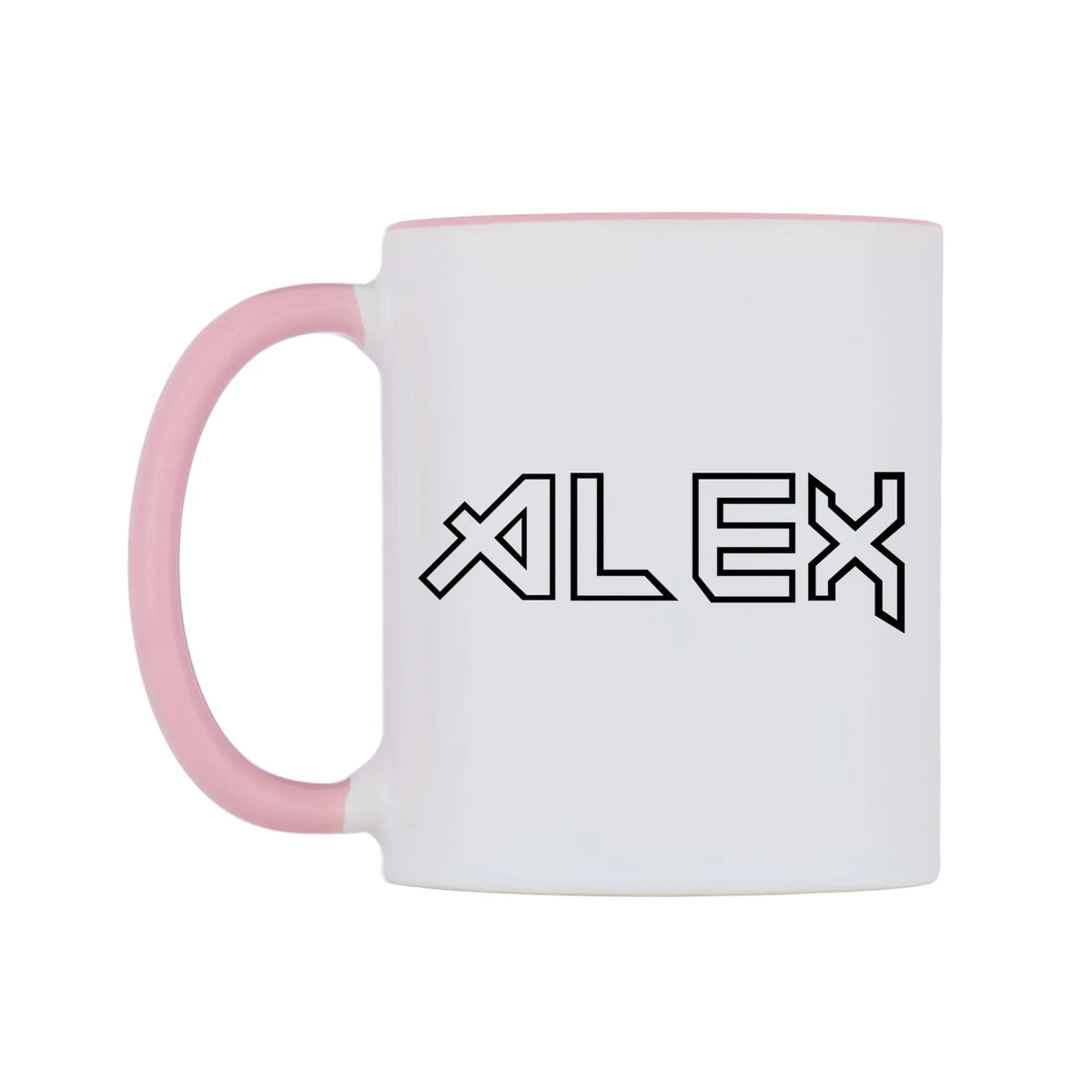 Alex - Iron Maiden Themed Mug — white 11oz gloss mug with a pink inside and handle, right side, on a white background