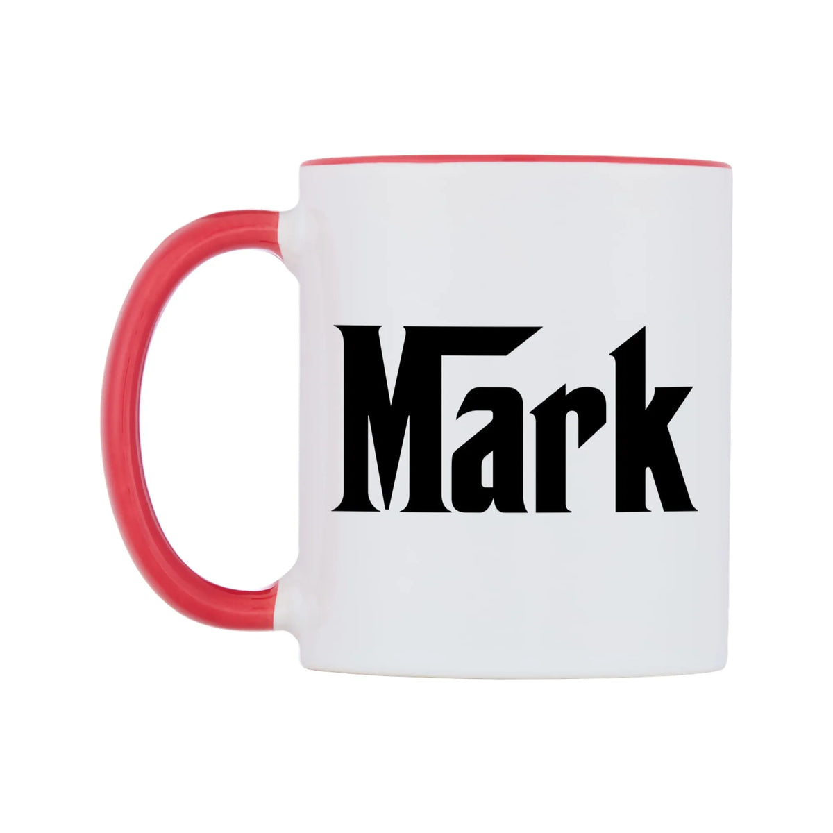 Mark - Godfather Themed Mug — white 11oz gloss mug with a red inside and handle, right side, on a white background