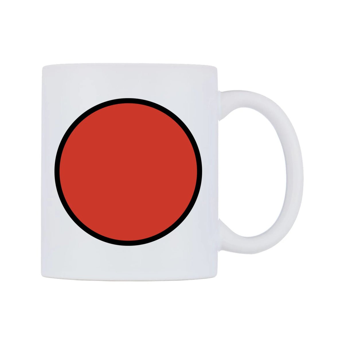 Red Circle Emoji Mug — mug, left side, on a white background