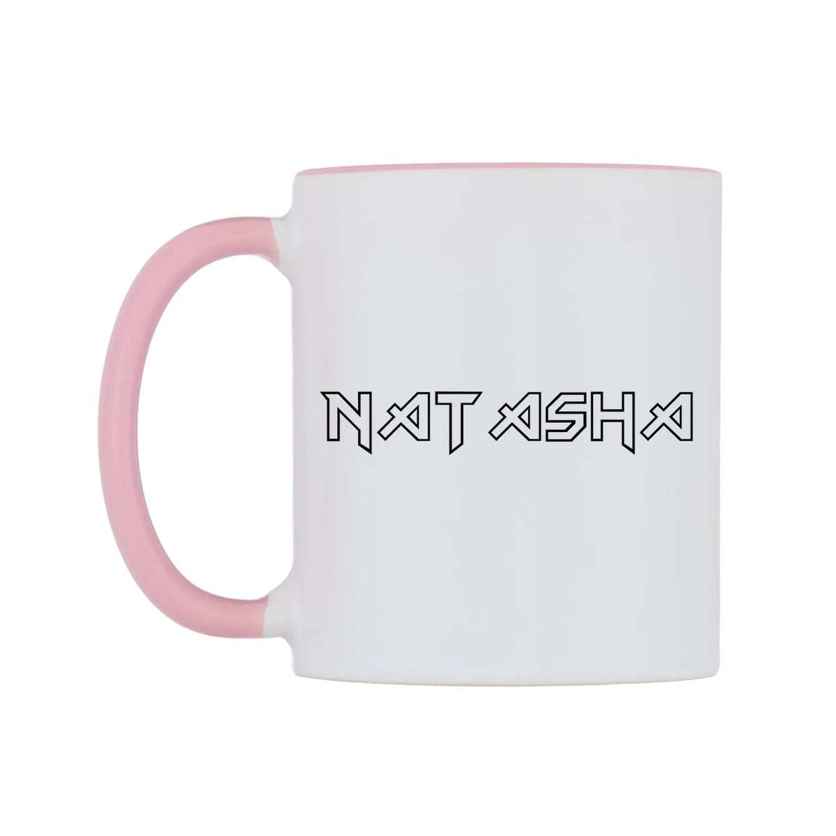 Natasha - Iron Maiden Themed Mug — white 11oz gloss mug with a pink inside and handle, right side, on a white background