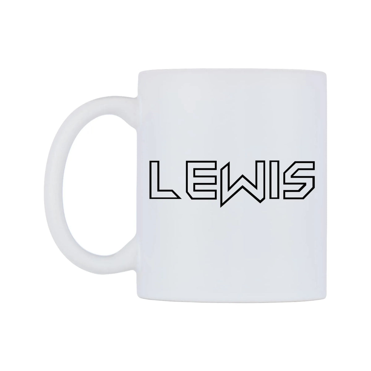 Lewis - Iron Maiden Themed Mug — white 11oz gloss mug, right side, on a white background