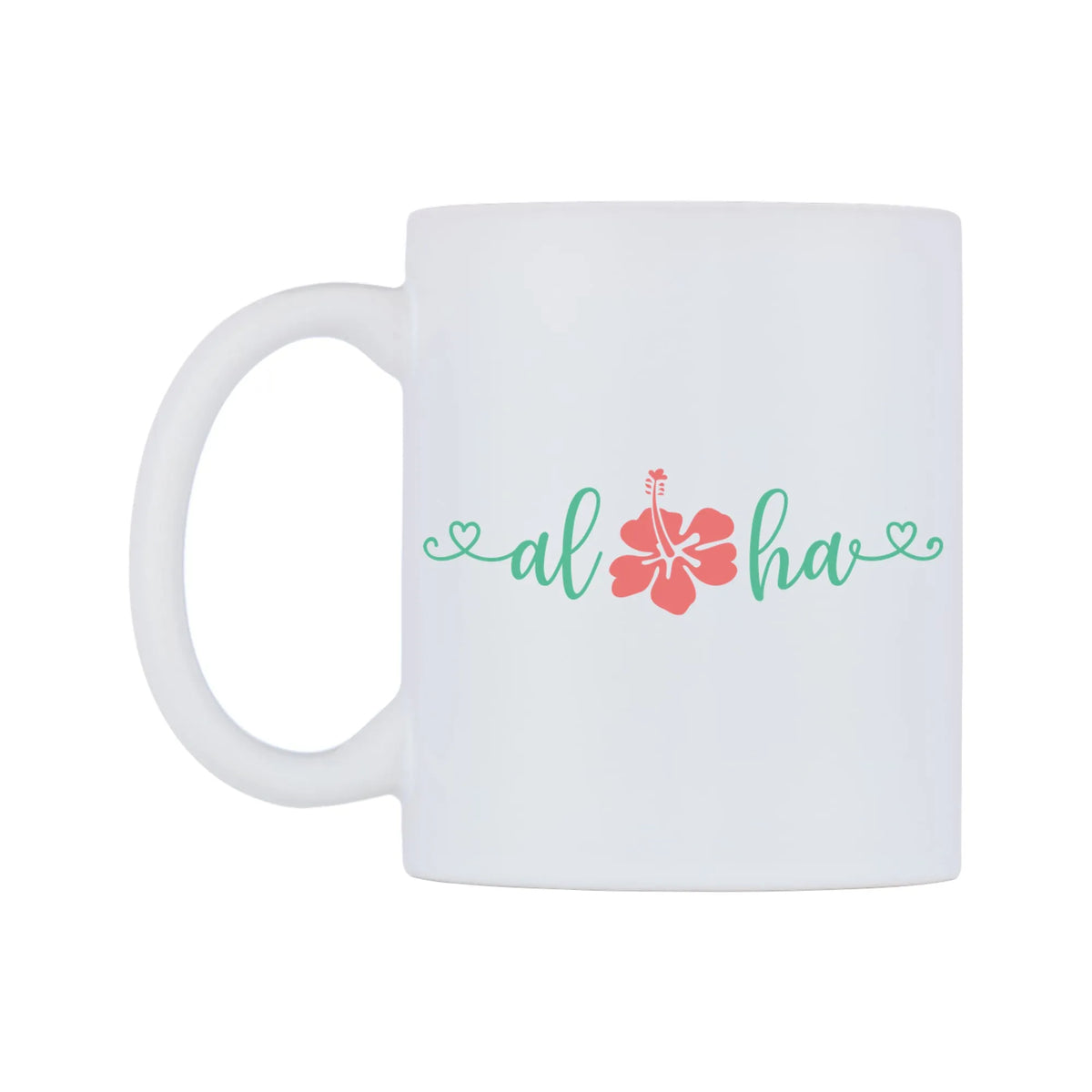 Aloha Mug — white 11oz gloss mug, right side, on a white background