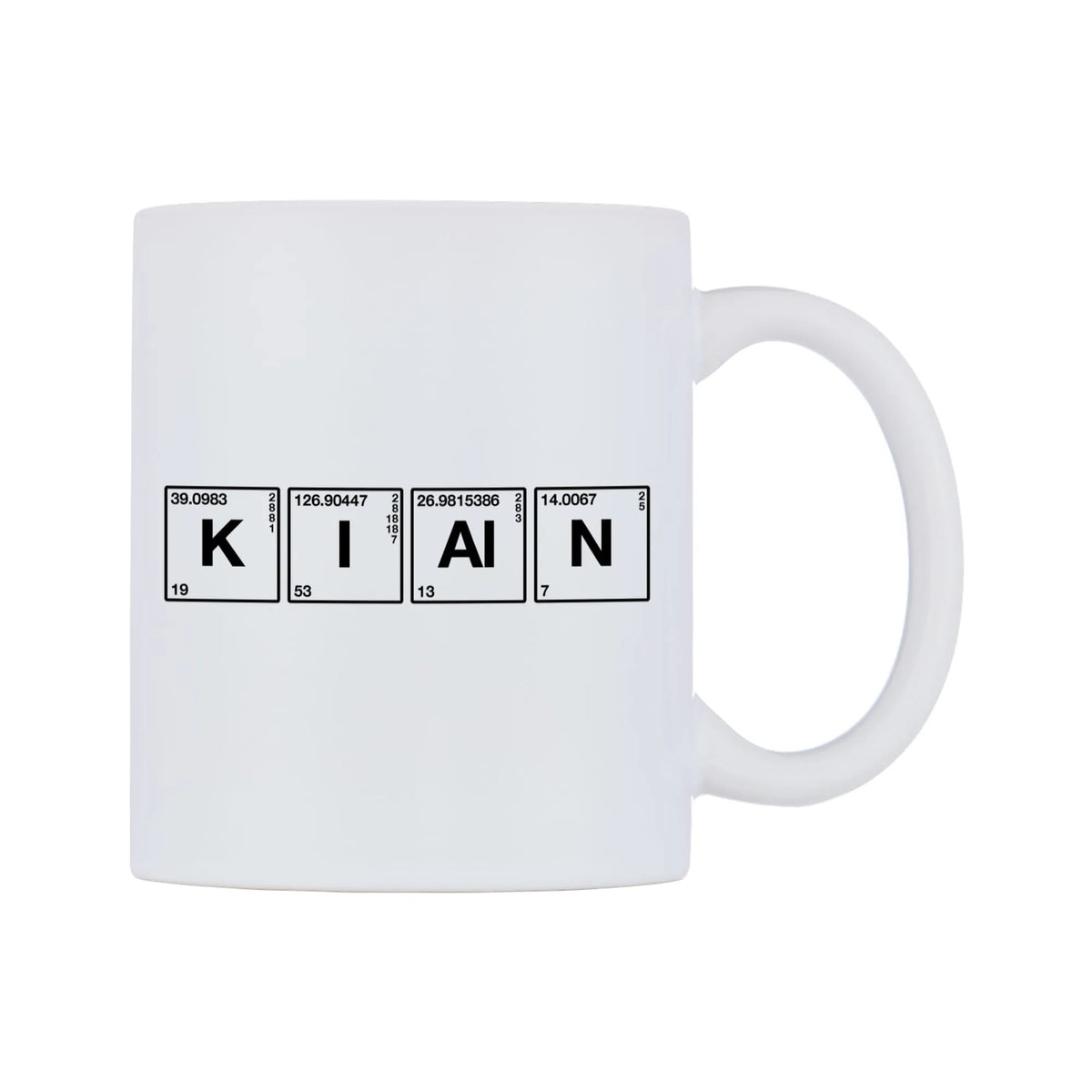 Kian - Chemistry Themed Mug — mug, left side, on a white background
