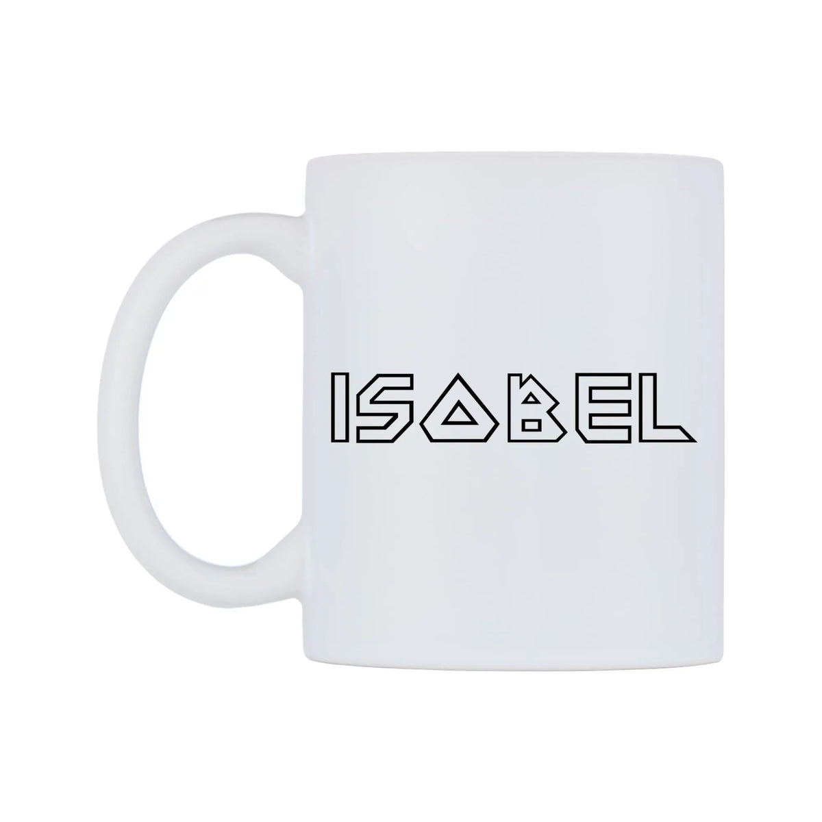 Isobel - Iron Maiden Themed Mug — white 11oz gloss mug, right side, on a white background