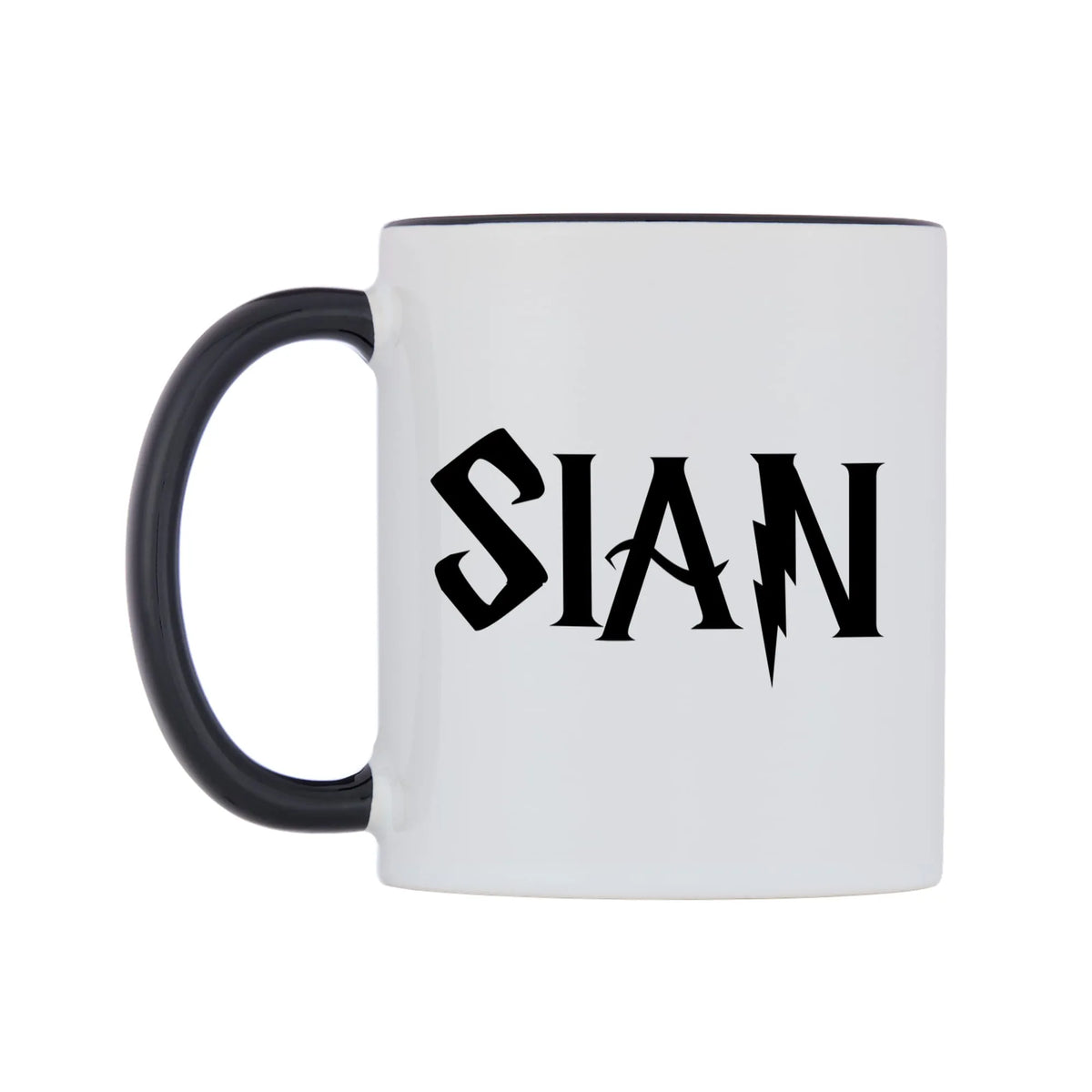 Sian - Wizard Themed Mug — white 11oz gloss mug with a black inside and handle, right side, on a white background