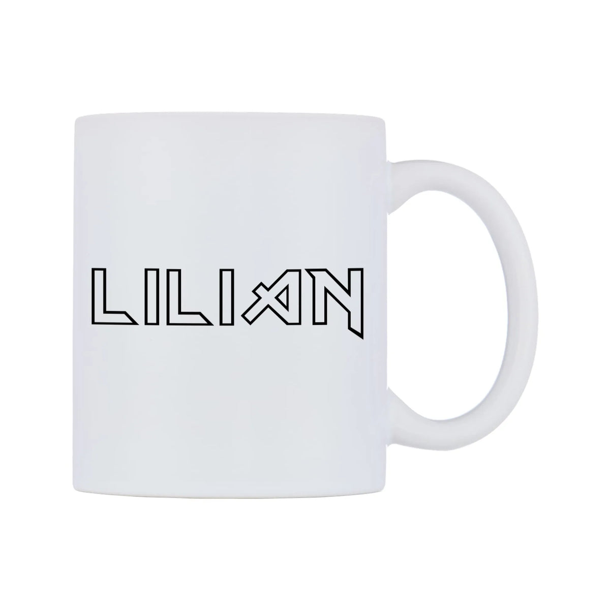 Lilian - Iron Maiden Themed Mug — white 11oz gloss mug, left side, on a white background