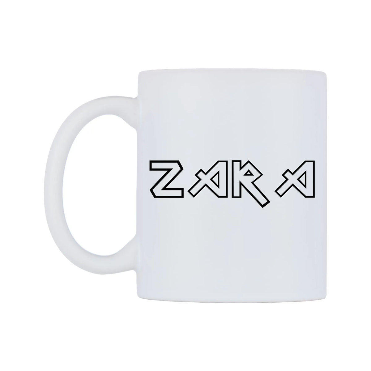 Zara - Iron Maiden Themed Mug — white 11oz gloss mug, right side, on a white background