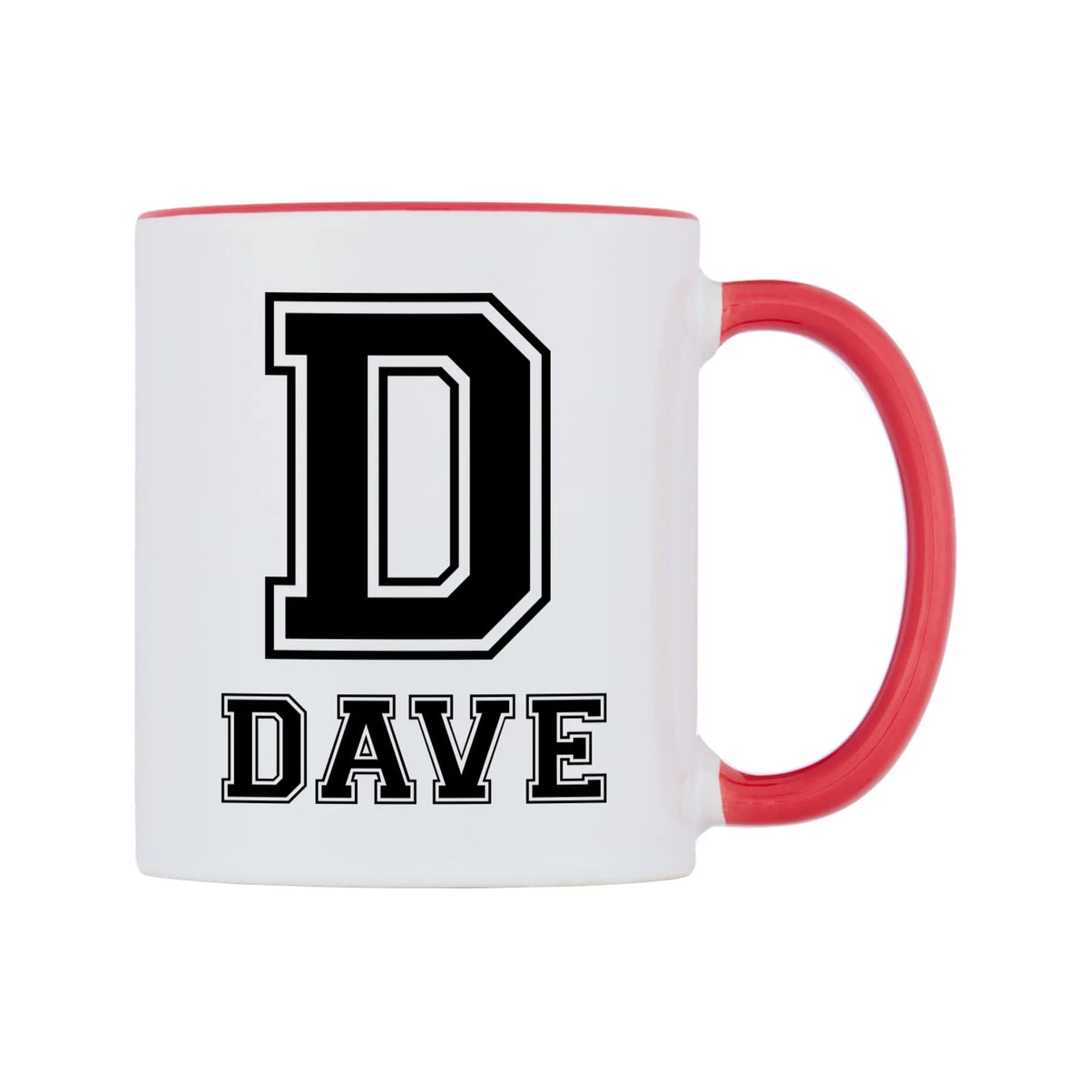 Personalised Initial And Name Mug — white 11oz gloss mug with a red inside and handle, left side, on a white background