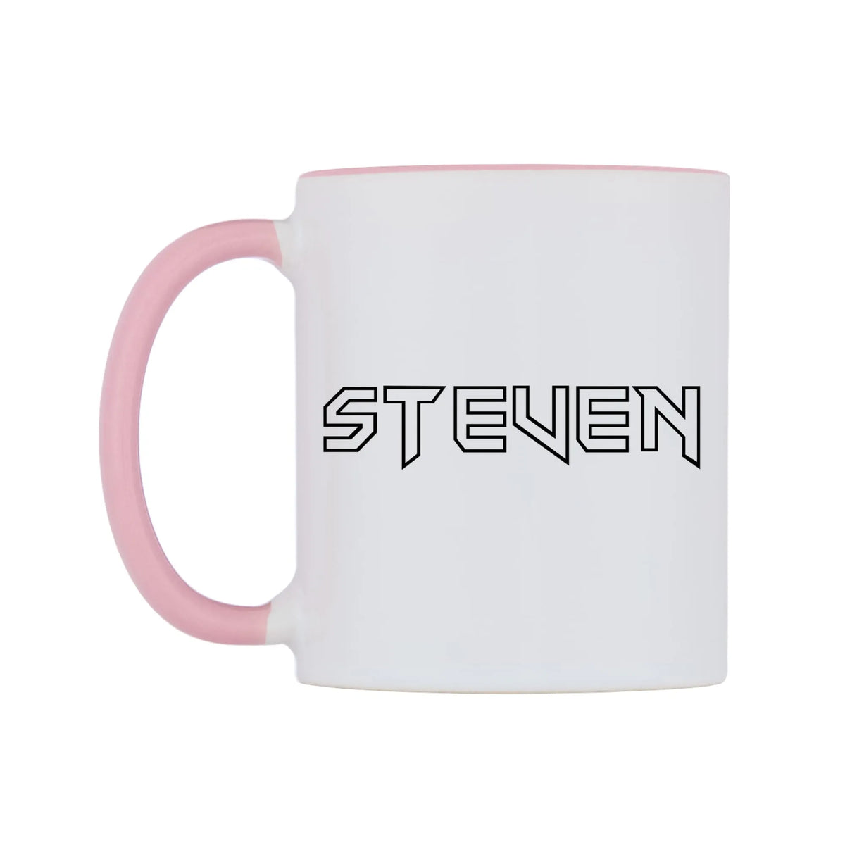 Steven - Iron Maiden Themed Mug — white 11oz gloss mug with a pink inside and handle, right side, on a white background
