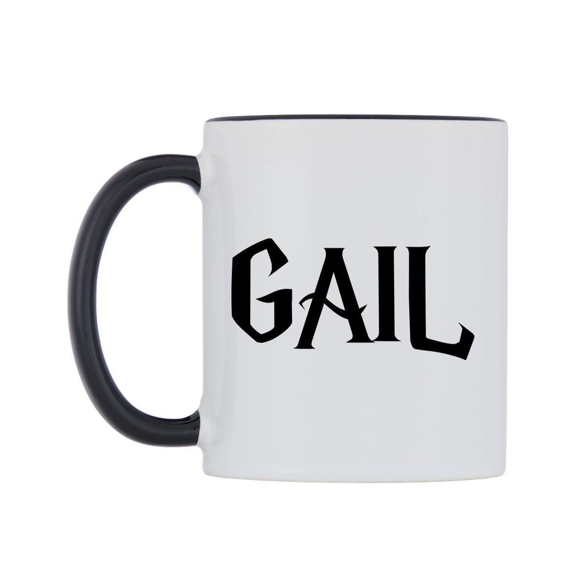 Gail - Wizard Themed Mug — white 11oz gloss mug with a black inside and handle, right side, on a white background
