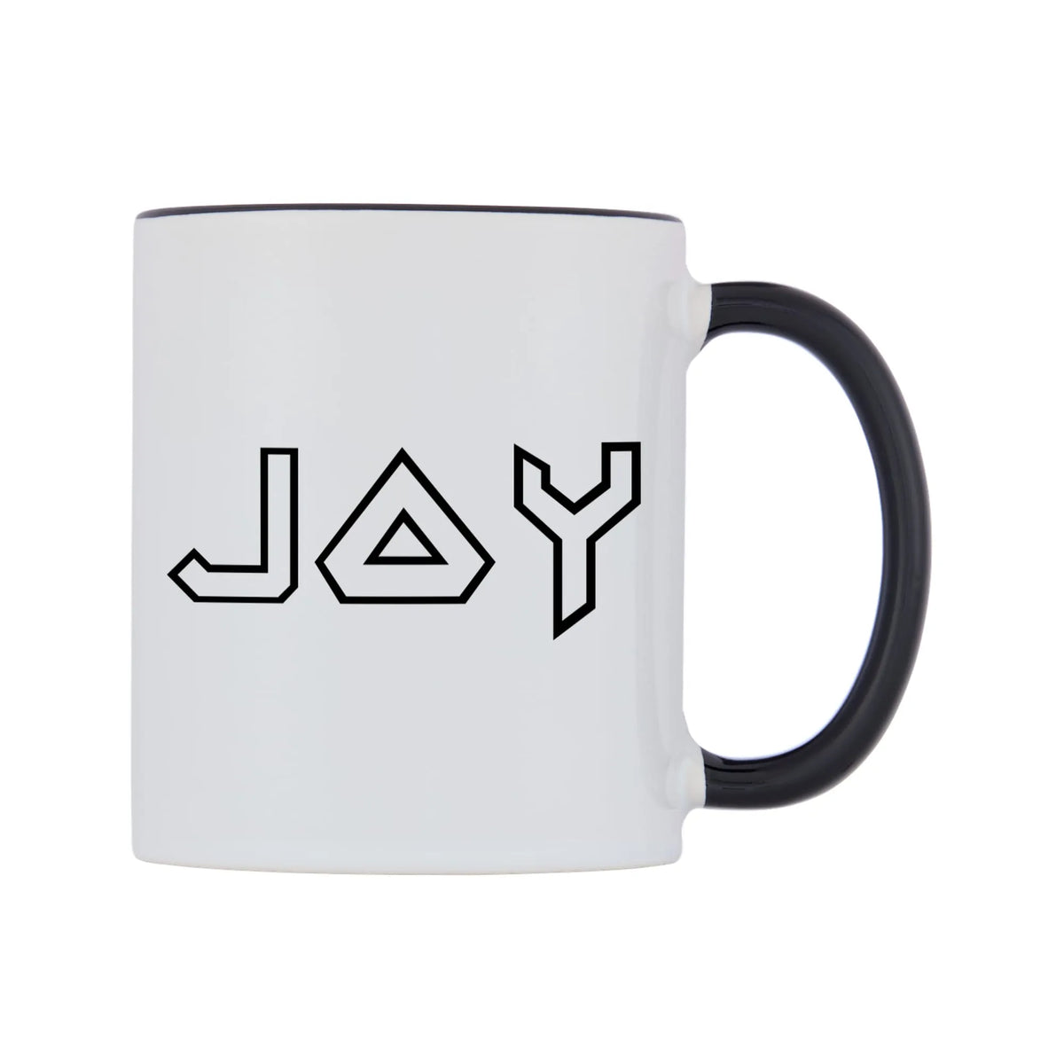 Joy - Iron Maiden Themed Mug — white 11oz gloss mug with a black inside and handle, left side, on a white background