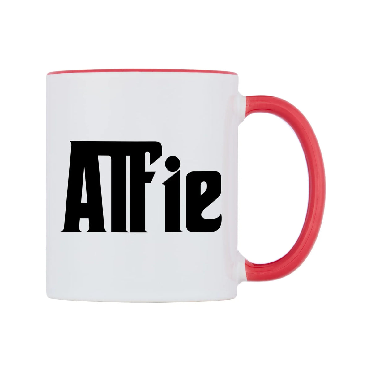 Alfie - Godfather Themed Mug — white 11oz gloss mug with a red inside and handle, left side, on a white background