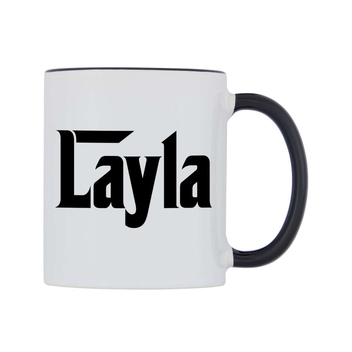 Layla - Godfather Themed Mug — white 11oz gloss mug with a black inside and handle, left side, on a white background