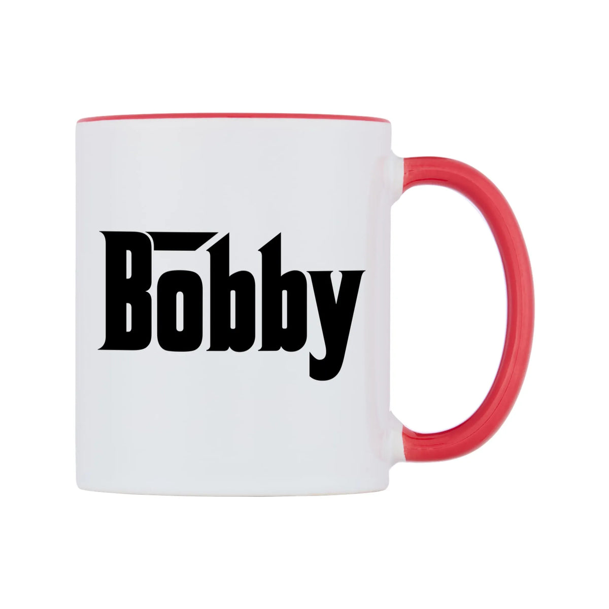 Bobby - Godfather Themed Mug — white 11oz gloss mug with a red inside and handle, left side, on a white background
