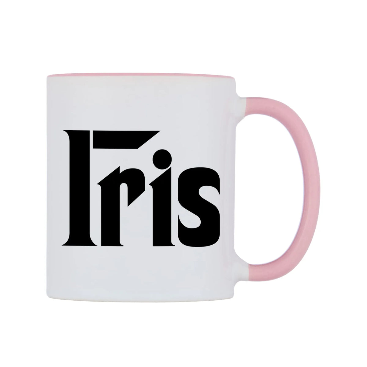 Iris - Godfather Themed Mug — white 11oz gloss mug with a pink inside and handle, left side, on a white background